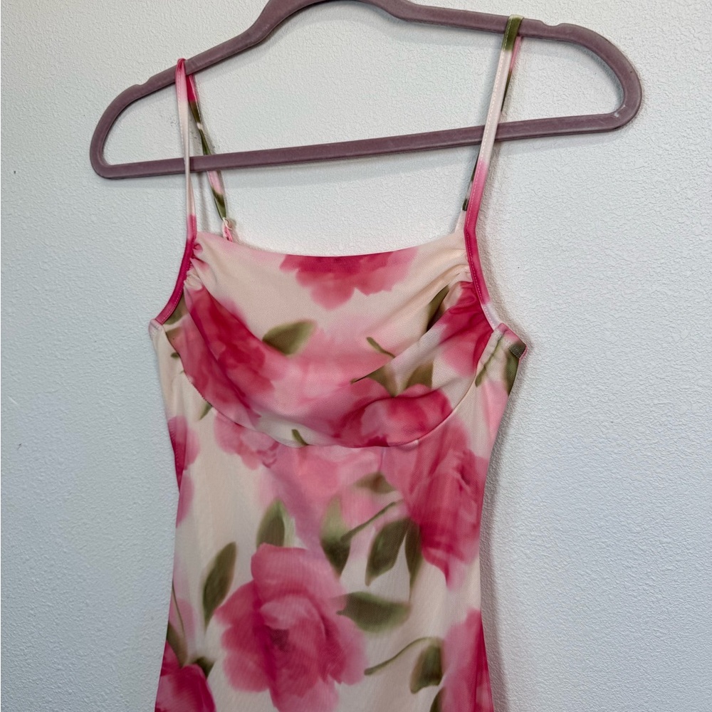 Pink Floral Midi Dress Coquette Whimsical Fairycore Barbiecore XS/S - Picture 3 of 11
